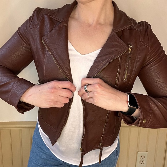 Women’s Faux Leather Jacket Rust/Chestnut/Gorgeous Rich Looking Jacket - Picture 2 of 11